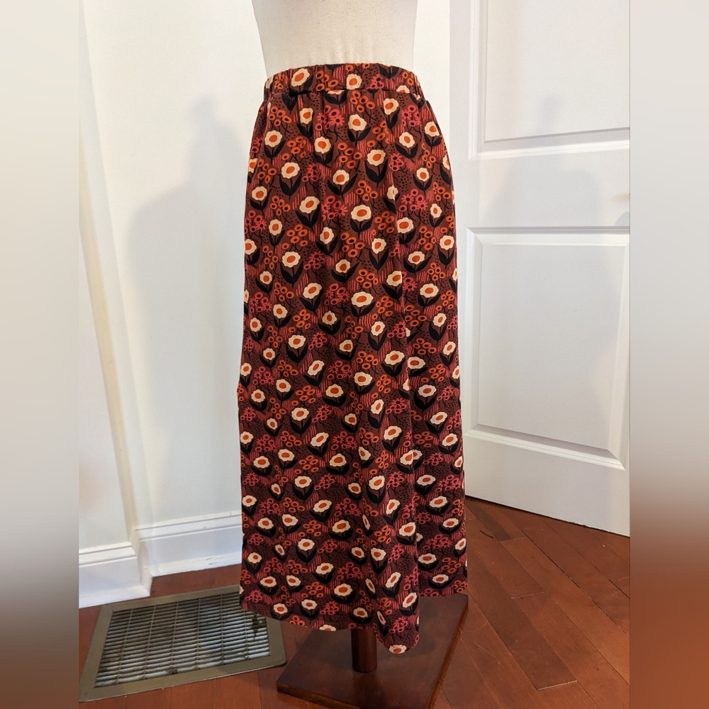 People Tree Floral Print Maxi Skirt - Maroon, orange and cream